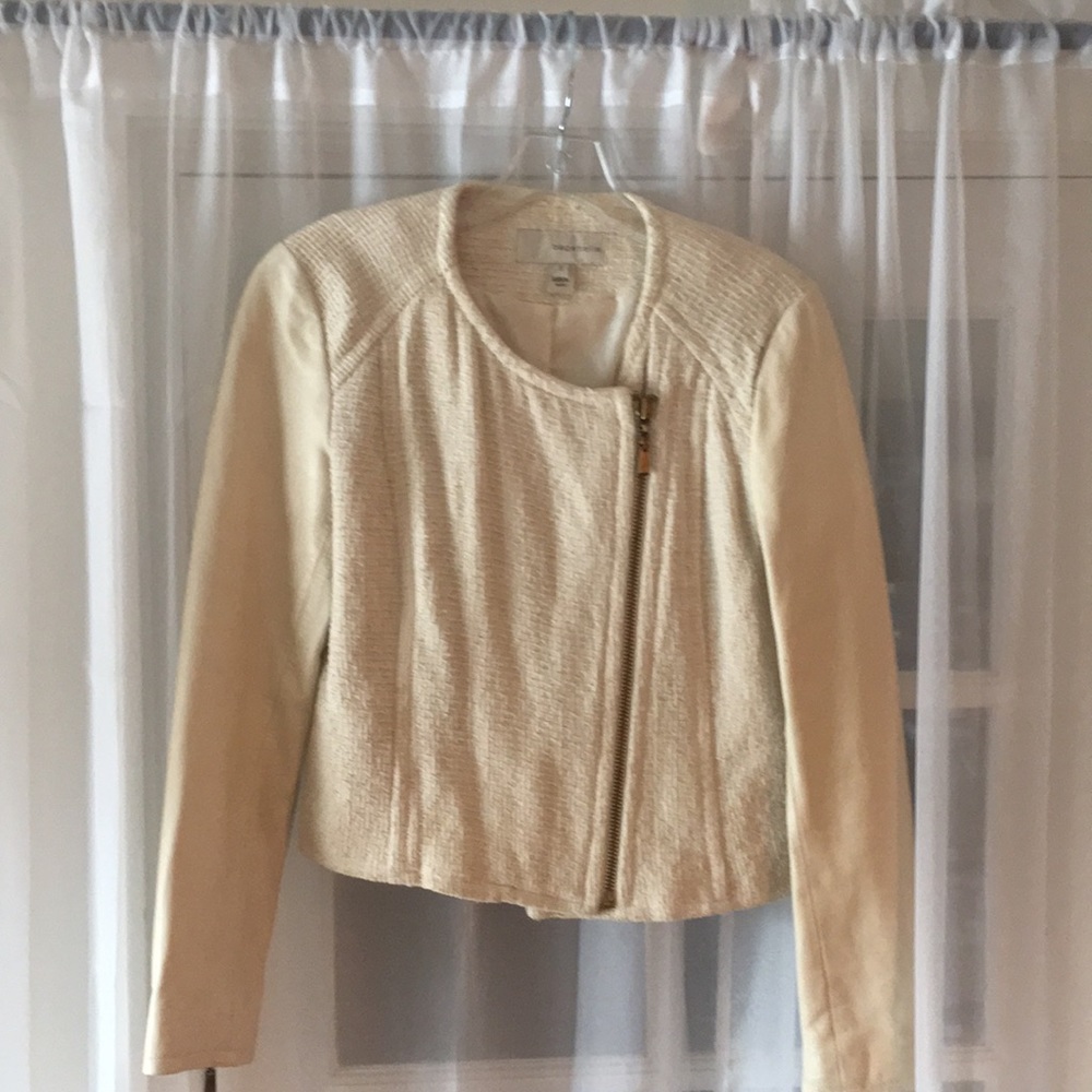 Cream leather and tweed jacket.